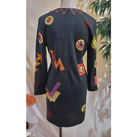 Vtg Liz Claiborne Embellished Sequin Beaded Wool Blend Dress Size SP Artsy Party - Picture 2 of 14